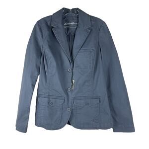 NEW Eddie Bauer grey blue stretchy preppy academia coastal button blazer 6 Tall